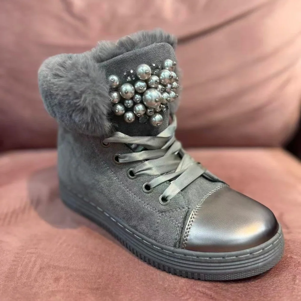 ANKLE FUR BOOTS WITH PEARLS - Picture 1 of 8